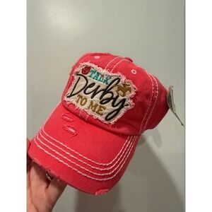 KBETHOS Talk Derby To Me Distressed Baseball Cap Pink Horse Racing Hat KBV-1318